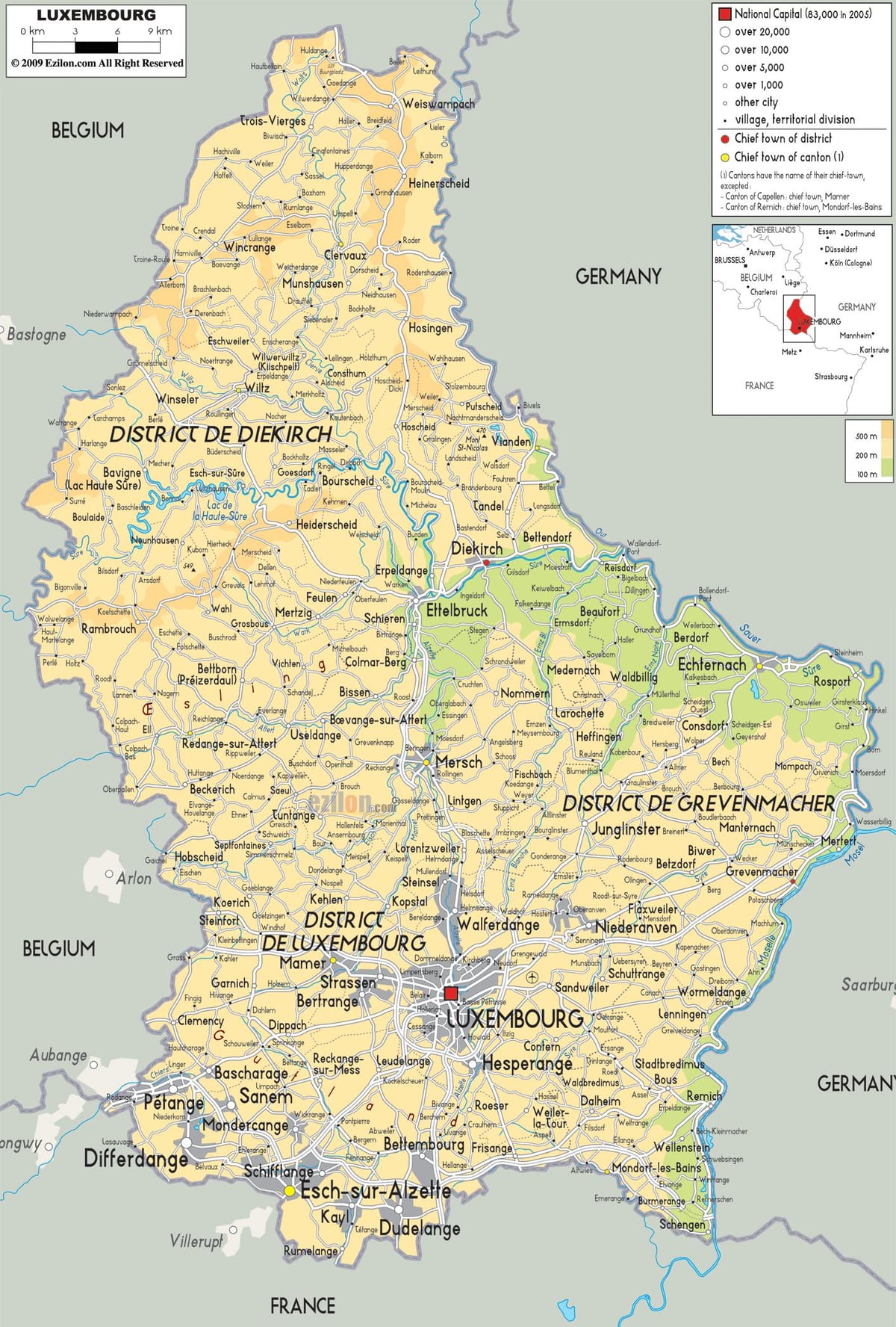 mapa de Luxemburg física
